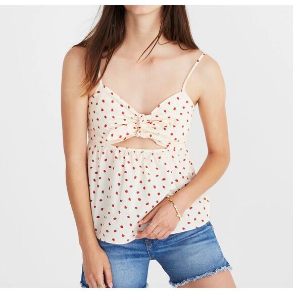 Madewell Tops - Madewell Women's Size 2 Cotton Tie-Front Keyhole Cami Top in Fresh Strawberries